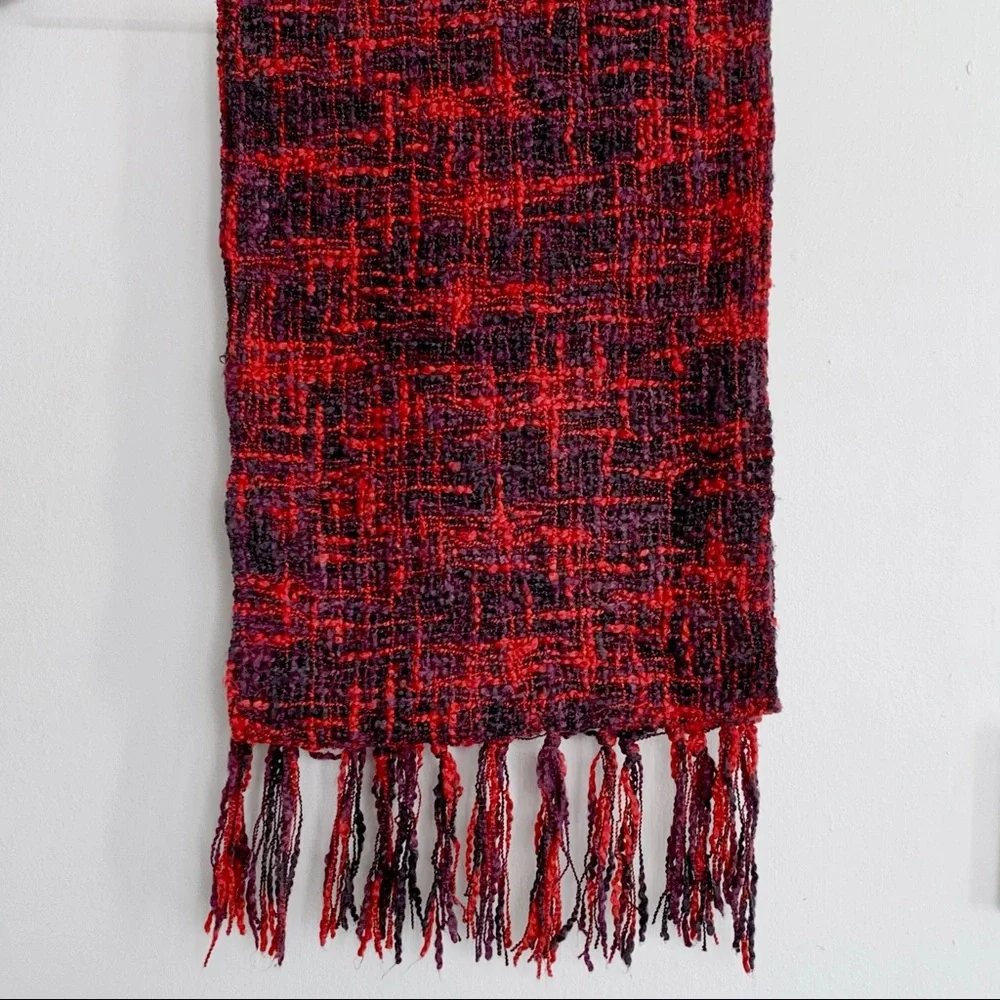 Red Black Purple Knit Scarf Fringe Winter Fall Boho Y2K Twee Elena Gilbert Cabin